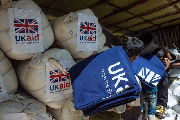 Aid is delivered from a truck